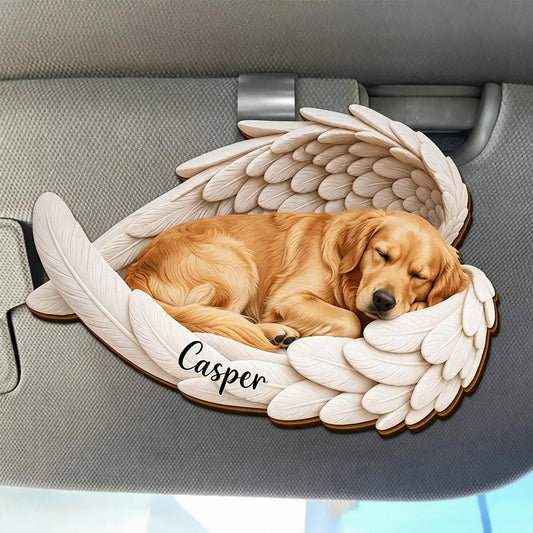 Personalisierter schlafender Golden Retriever in Engelshörnern - Individuelles Mitgefühlsgeschenk für Hundeverlust