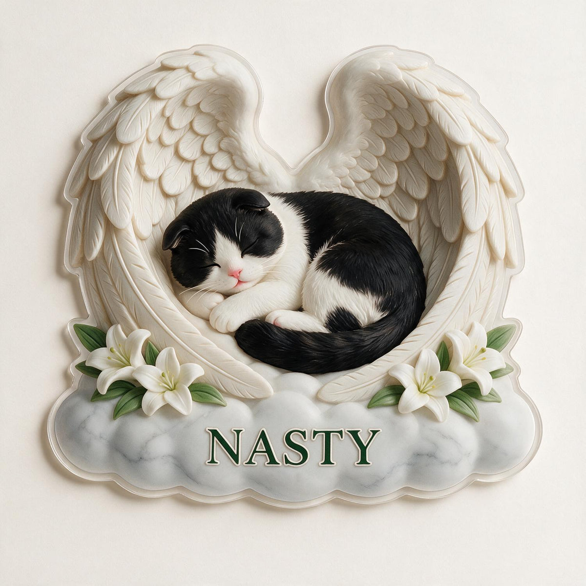 Custom Photo Sleeping Tuxedo Cat Angel Wings Acrylic Block Plaque Pet Memorial Gift