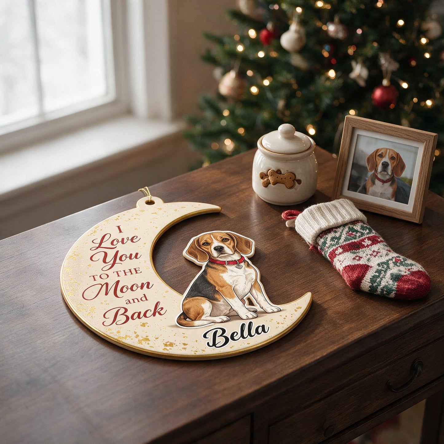 Personalized Beagle Moon Acrylic Ornament - I Love You To The Moon And Back Custom Name Christmas Gift For Dog Lovers