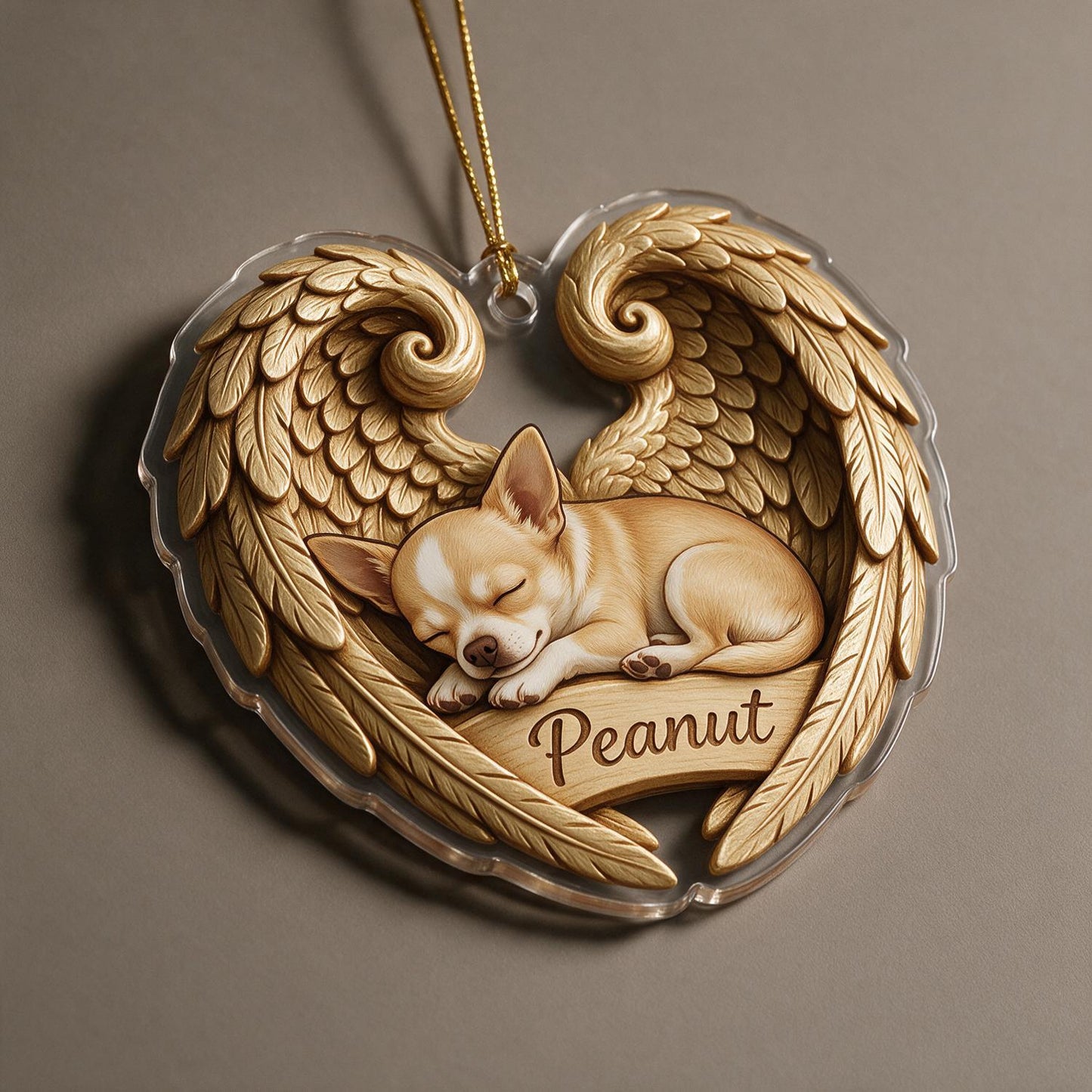 Schlafender Chihuahua mit goldenen Engelsflügeln - Personalisierte Tiergedächtnis-Sympathiegeschenk für Hundeliebhaber