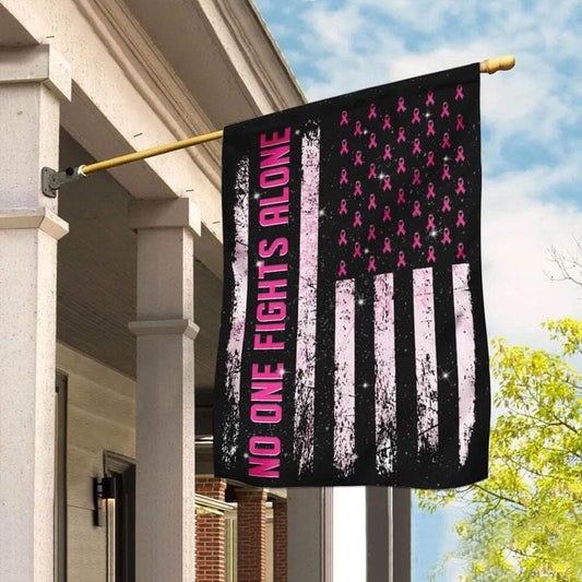 Niemand kämpft allein – Rosa Schleife, amerikanische Flagge – Hausflagge zur Sensibilisierung für Brustkrebs 0822