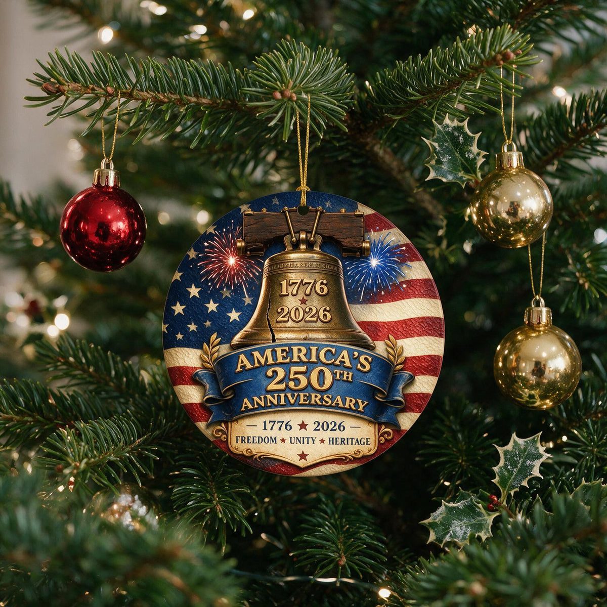 America 250th Anniversary 1776-2026 Liberty Bell Acrylic Ornament - Patriotic Christmas Tree Decor Gift