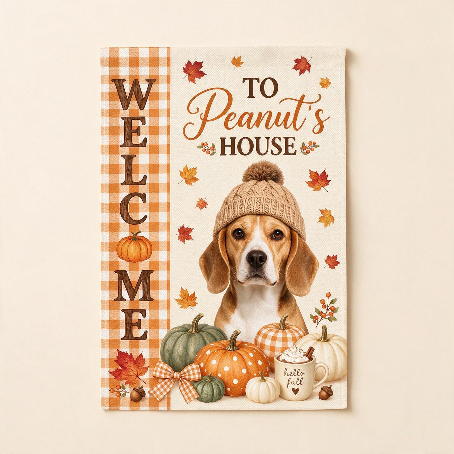 Personalized Fall Beagle Dog Garden Flag - Custom Name Welcome Pumpkins Gift for Dog Lover