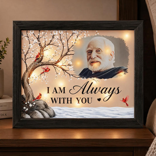 Personalisierte Foto-Gedenk-LED-Schattenbox - Ich bin immer bei dir Trauergeschenk für den Verlust eines geliebten Menschen