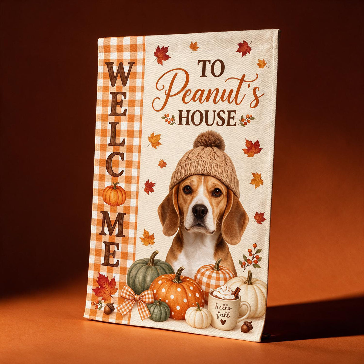 Personalized Fall Beagle Dog Garden Flag - Custom Name Welcome Pumpkins Gift for Dog Lover