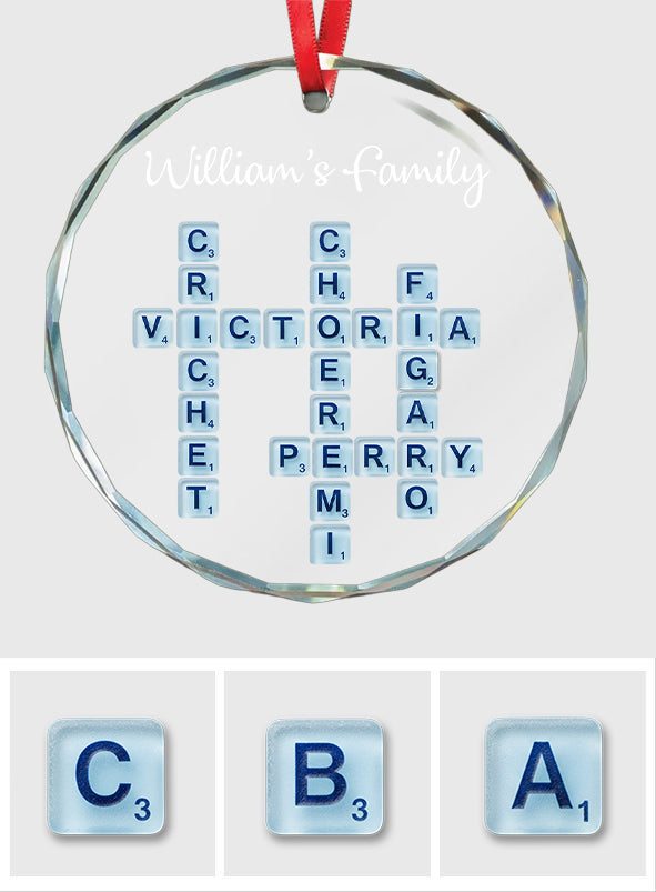 Unsere Familie, Namenspuzzle aus Treibglas – Personalisierter runder Familienschmuck aus Glas