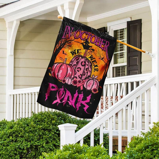 Im Oktober tragen wir rosa Halloween-Kürbis - Hausflagge zur Sensibilisierung für Brustkrebs 0822