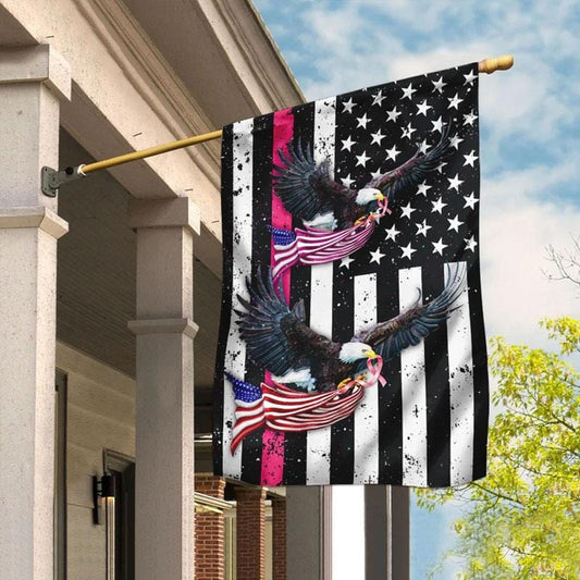 Drapeau américain à l'aigle et au ruban rose - Sensibilisation au cancer du sein - Drapeau de maison 0822