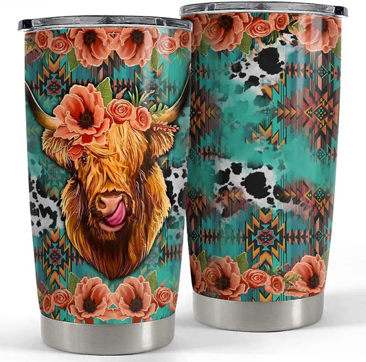 Gobelet à motif floral de vache des Highlands 0624
