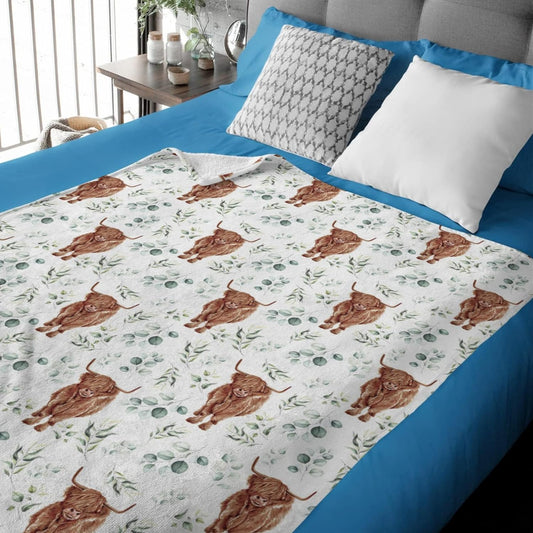 Couverture Highland Cow à motif floral 0624