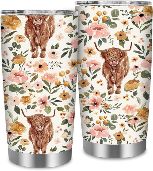 Gobelet à motif floral de vache des Highlands 0624
