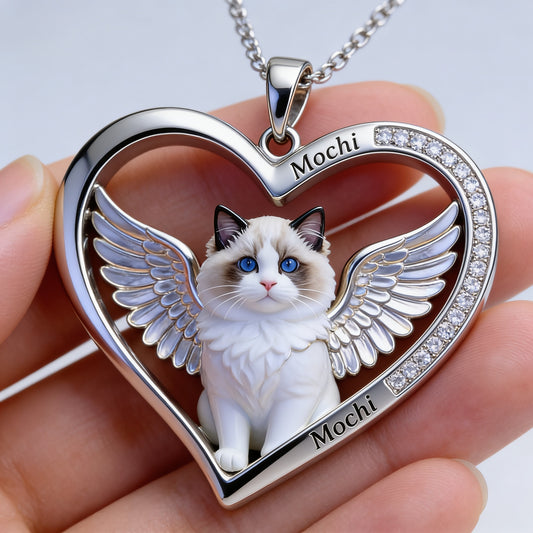 Collier Cœur avec Ailes d'Ange pour Chat Ragdoll, Bijou Mémorial Personnalisé pour Amateurs de Chats