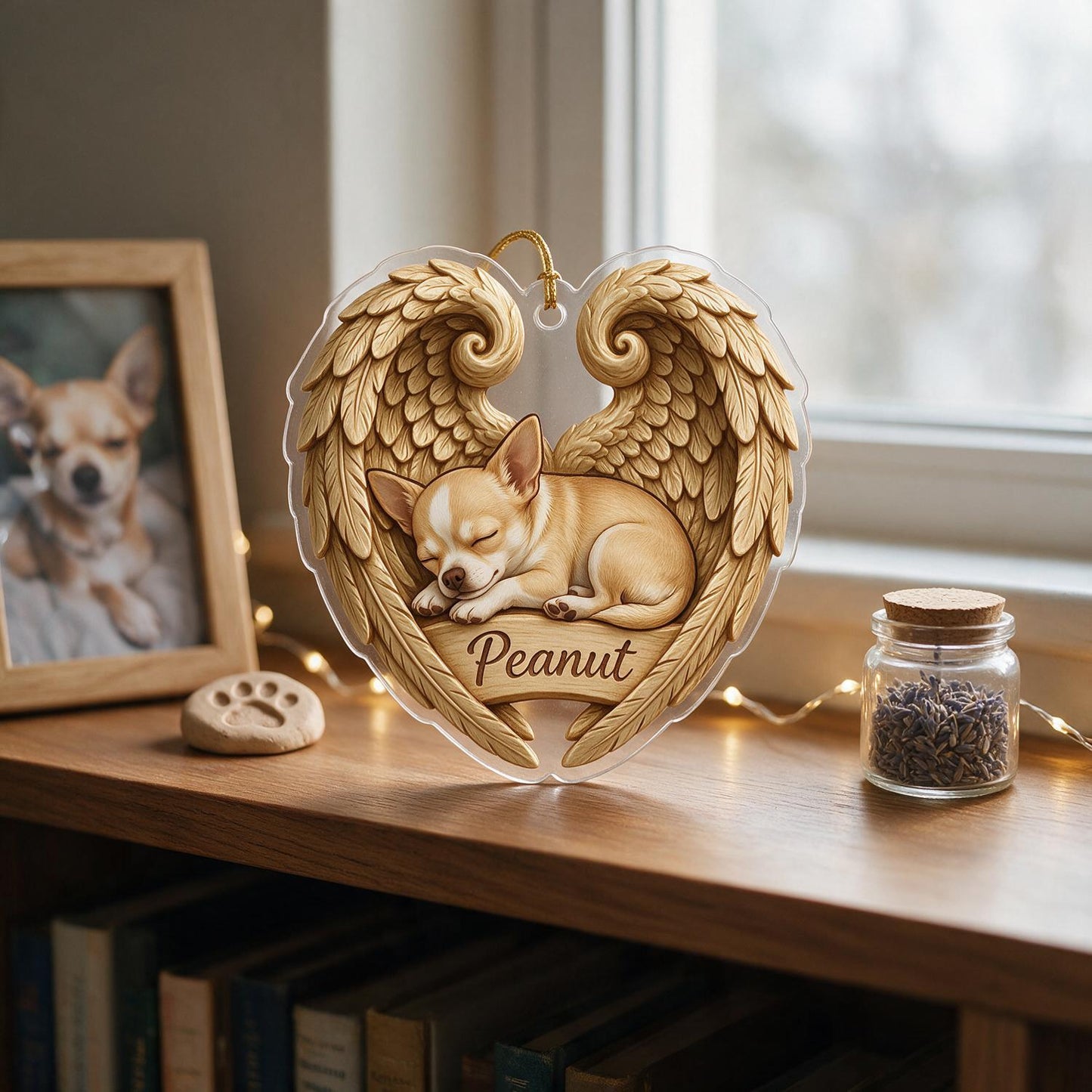 Schlafender Chihuahua mit goldenen Engelsflügeln - Personalisierte Tiergedächtnis-Sympathiegeschenk für Hundeliebhaber