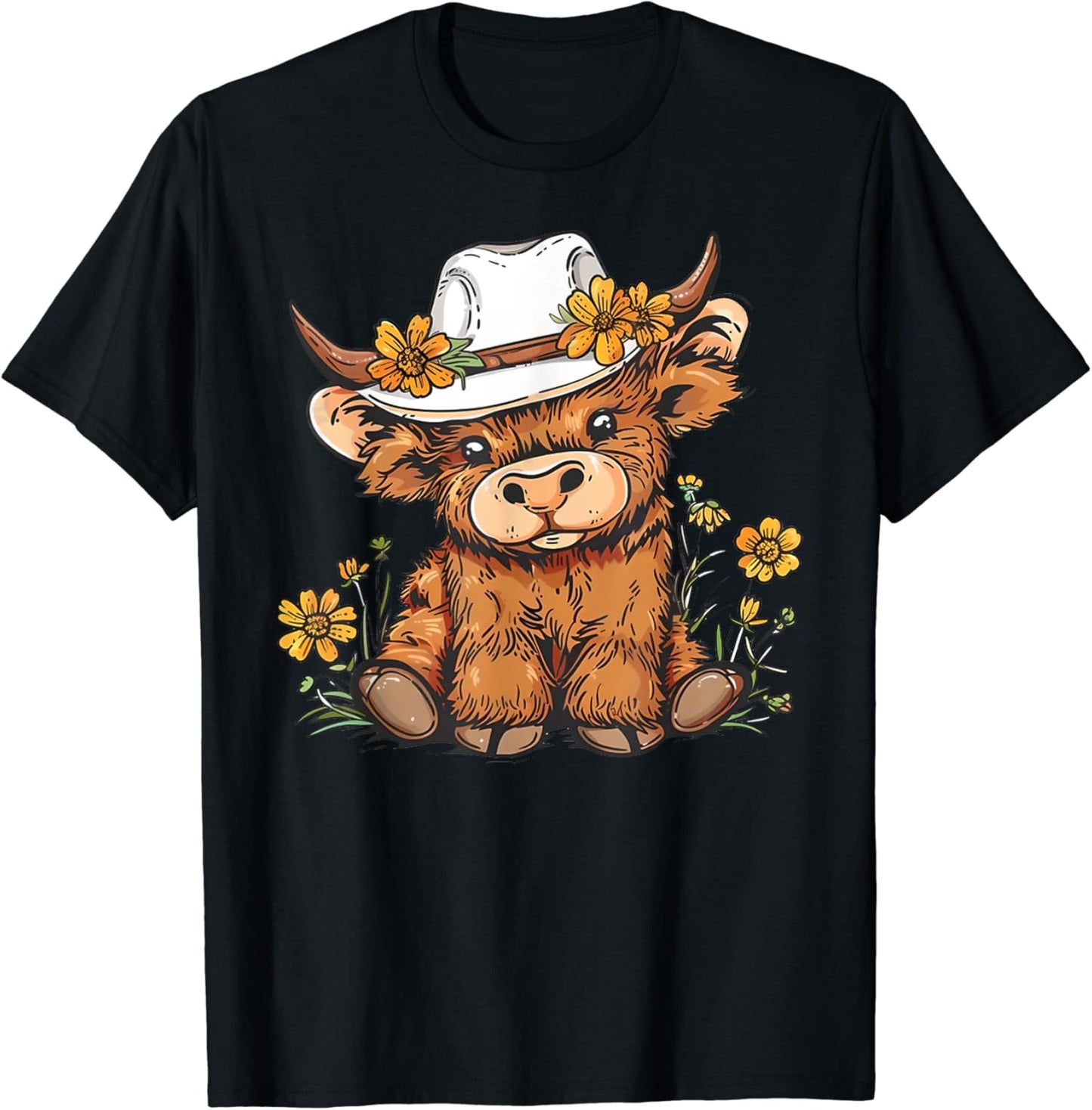 T-shirt et sweat à capuche « Vache des Highlands mignonne et fleurs » 0624
