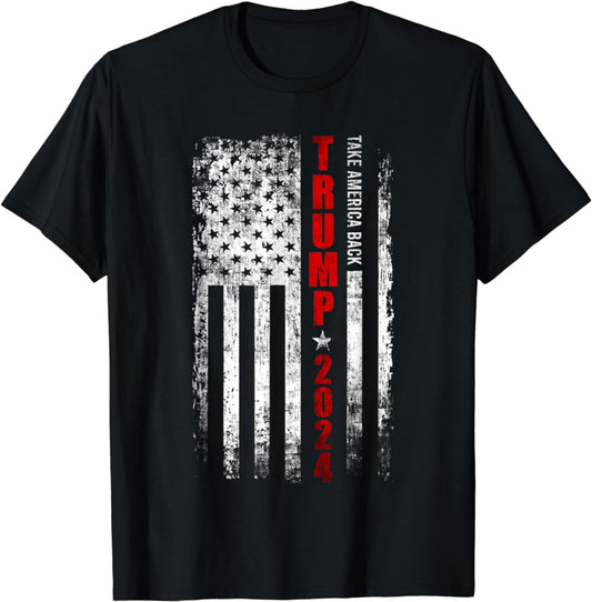 Donald Trump 2024 – Amerika zurückerobern – Patriotisches T-Shirt mit amerikanischer Flagge & Hoodie