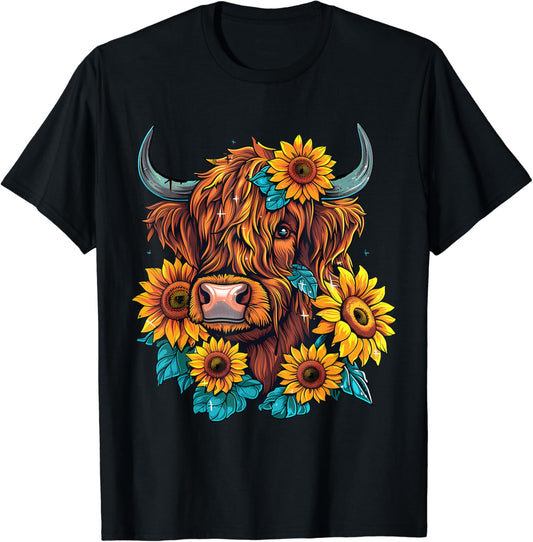 Hochlandrind mit Sonnenblumen Hochlandrind T-Shirt & Hoodie 0624