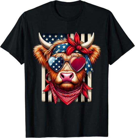 Patriotische Sonnenbrille mit Hochlandrind-Motiv, US-Flagge, 4. Juli T-Shirt & Hoodie mit Hochlandrind-Motiv 0624