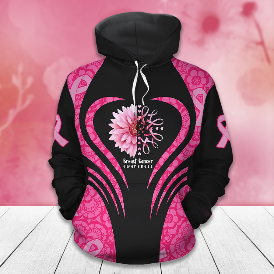 Rosa Blumenschleife – T-Shirt und Hoodie mit Allover-Motiv zur Sensibilisierung für Brustkrebs 0822
