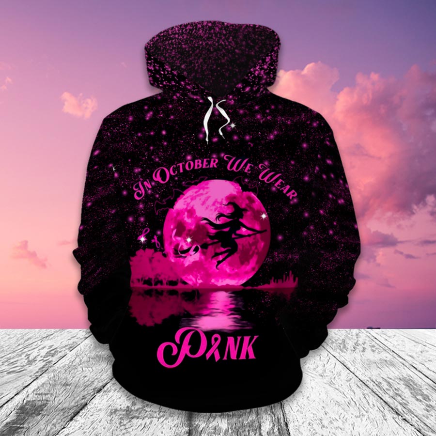 Sorcière en octobre, on porte du rose - T-shirt et sweat à capuche intégral pour la sensibilisation au cancer du sein 0822