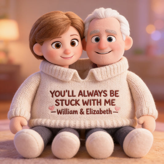 Personalized Old Couple Pixar Style Custom Shaped Faux Fur Pillow - Cute Cartoon Elderly Anniversary Gift for Grandparents Bed Decor