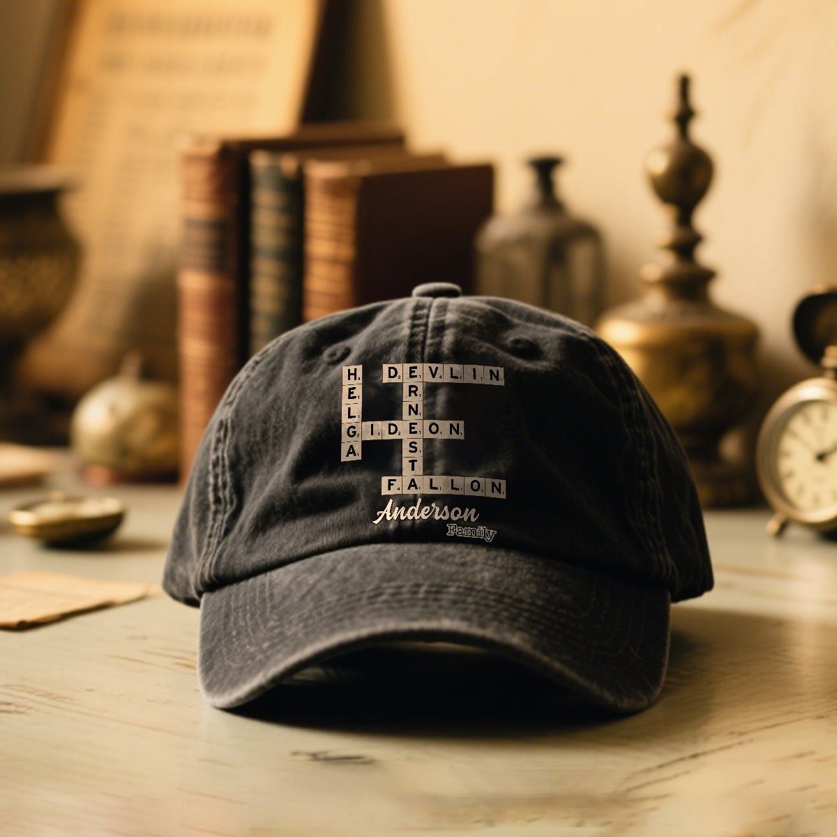 Love Family Scrabble Crossword - Personalized Scrabble Washed Denim Cap