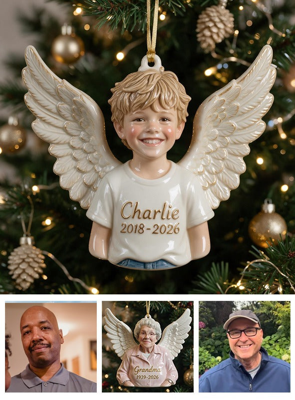 Ornement Mémorial 3D Ange Petit Garçon de Noël Personnalisé