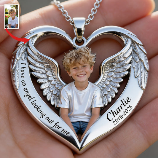 Collier Pendentif Cœur Aile d'Ange Personnalisé pour Petit Garçon