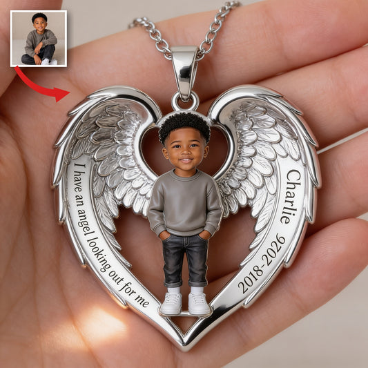 Collier Pendentif Ange Aile Mémorial Personnalisé pour Petit Garçon