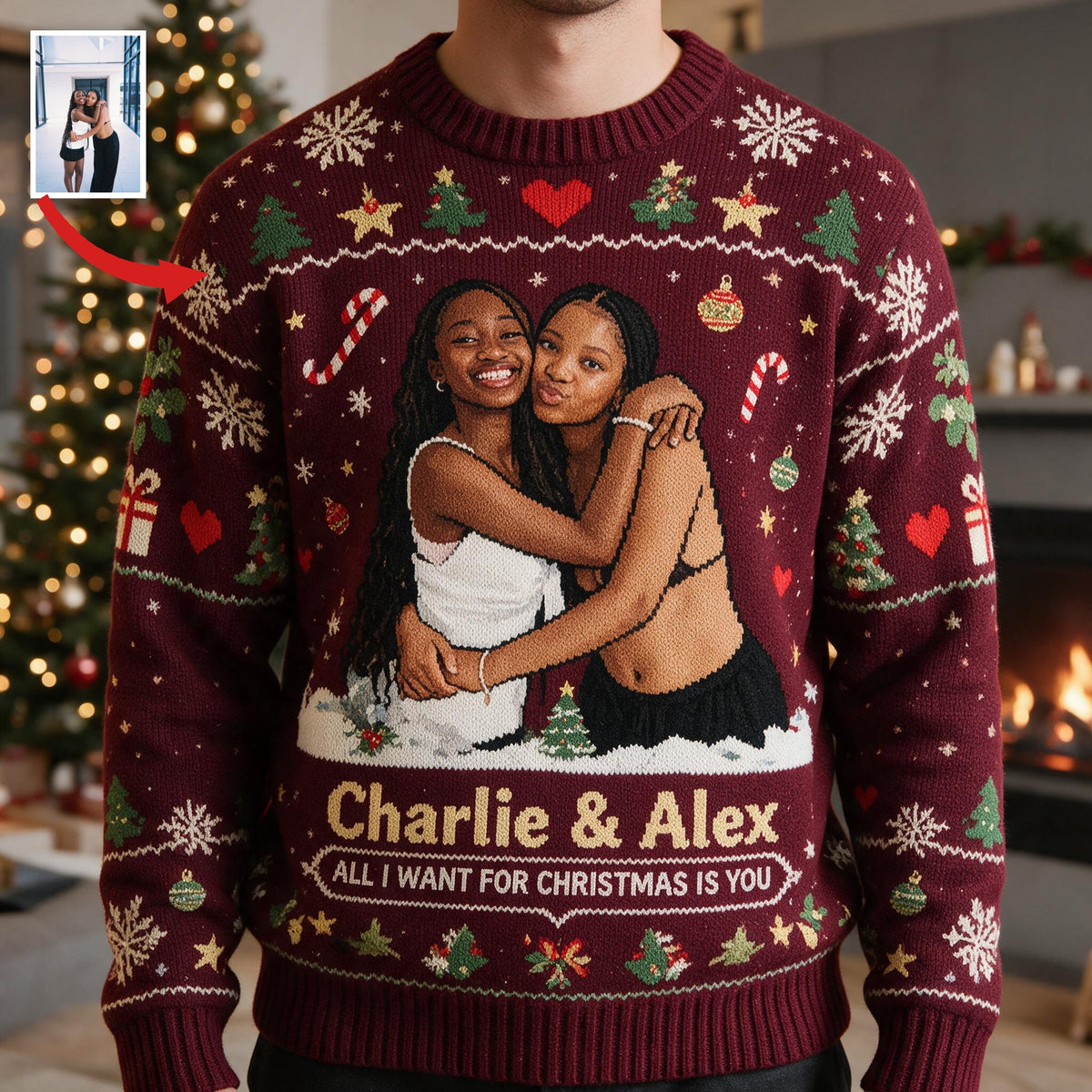 Personalisierter Weihnachts-Sweater für schwarze lesbische Paare - LGBT Jubiläumsgeschenk
