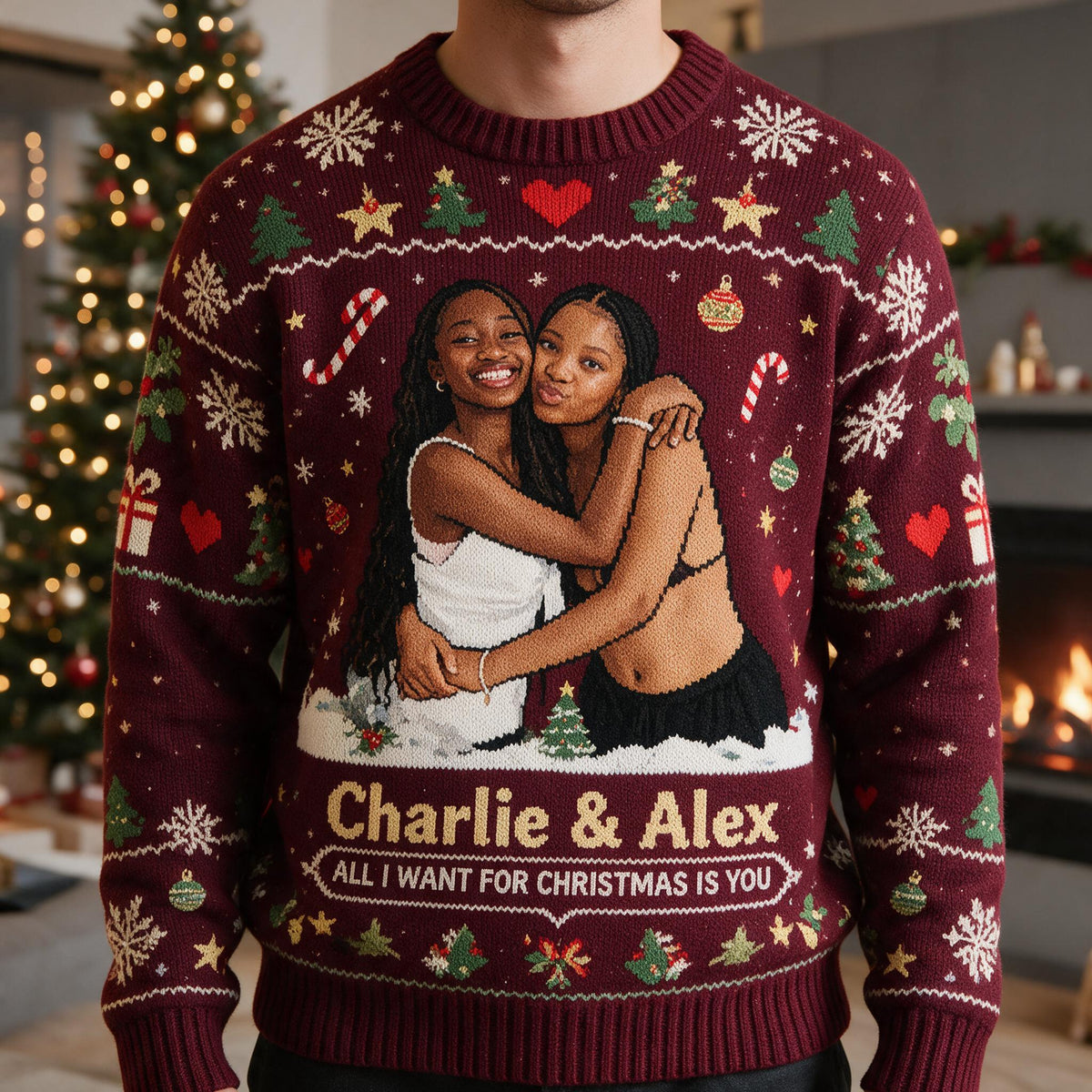 Personalisierter Weihnachts-Sweater für schwarze lesbische Paare - LGBT Jubiläumsgeschenk