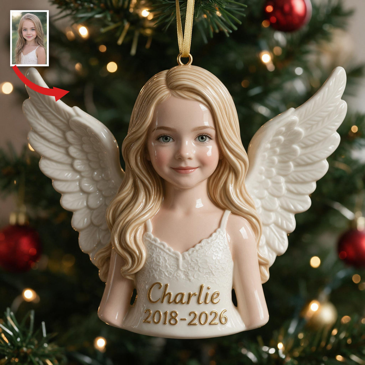 Ornement 3D Mémorial de Noël Personnalisé pour Petite Fille