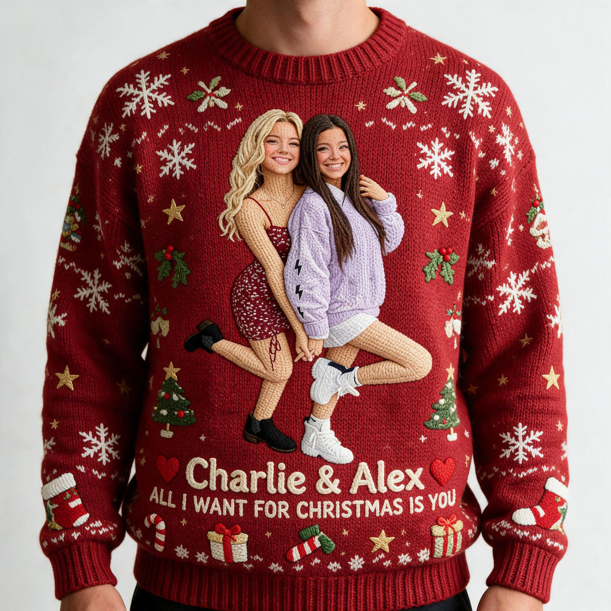 Personalized Christmas Lesbian Couple Ugly Sweater Anniversary Gift
