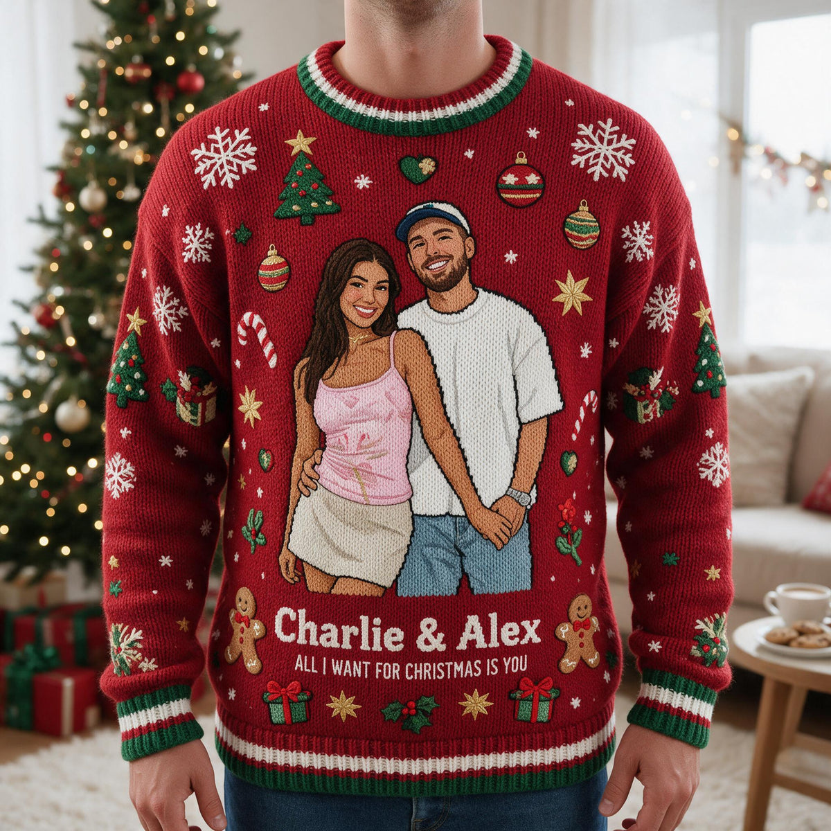 Personalisierter Weihnachts-Pullover zum 5. Jubiläum 2021 für Latino-Paare