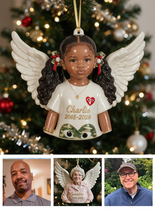 Ornement Mémorial Personnalisé Noël Petite Fille Ange Noir 3D en Résine