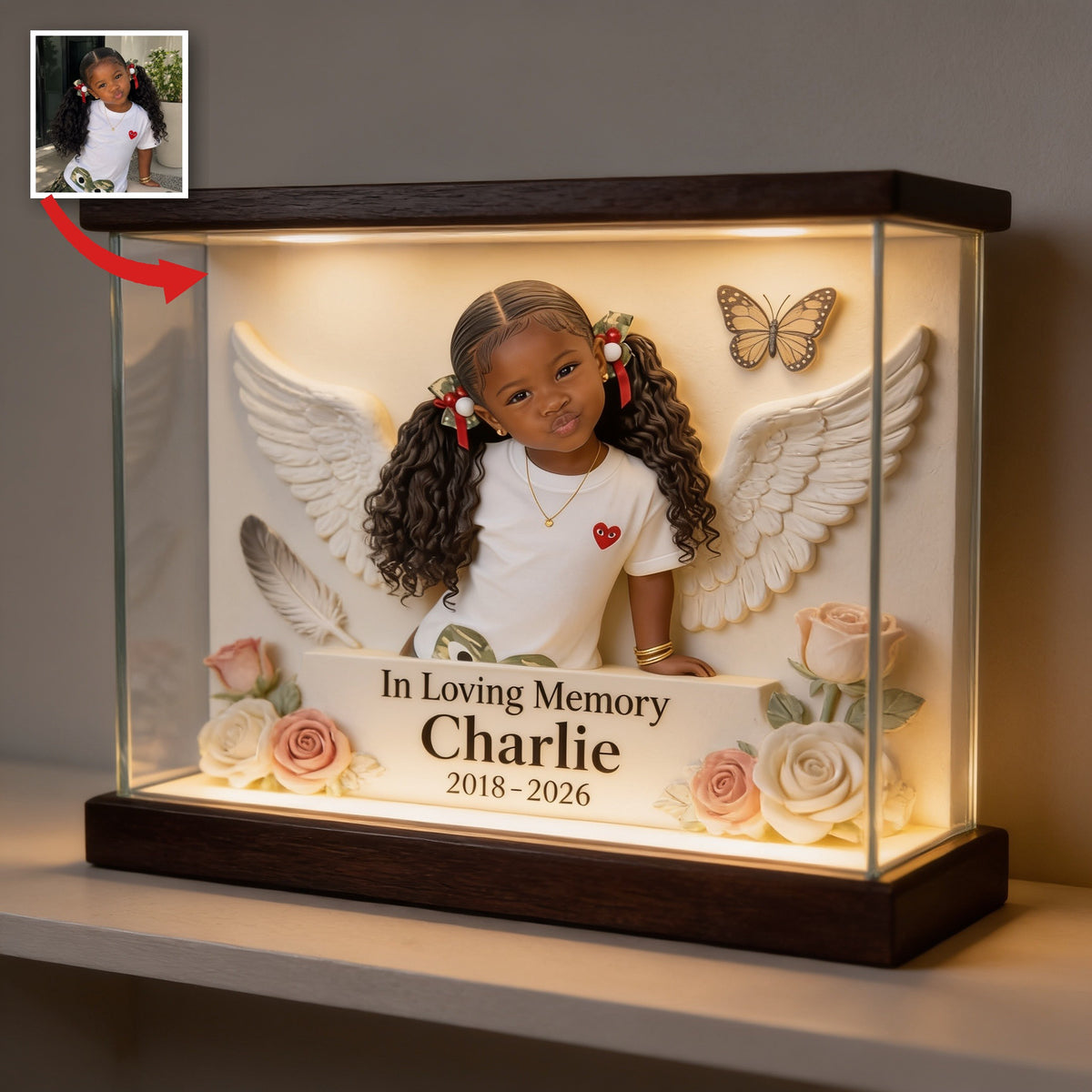 Personalisierte Gedenktafel für kleine Mädchen aus schwarzem Acryl