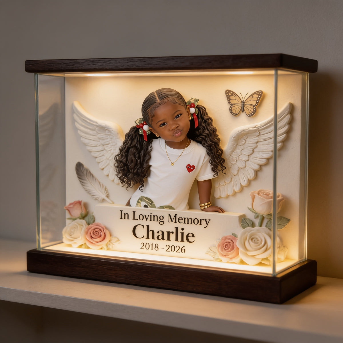 Personalisierte Gedenktafel für kleine Mädchen aus schwarzem Acryl
