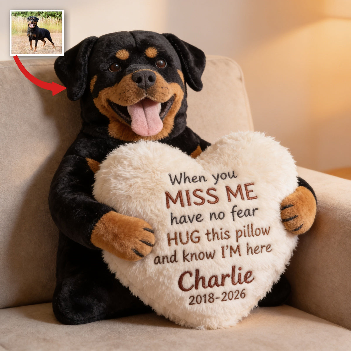 Personalized Adult Black and Tan Rottweiler Memorial Faux Fur Shaped Pillow