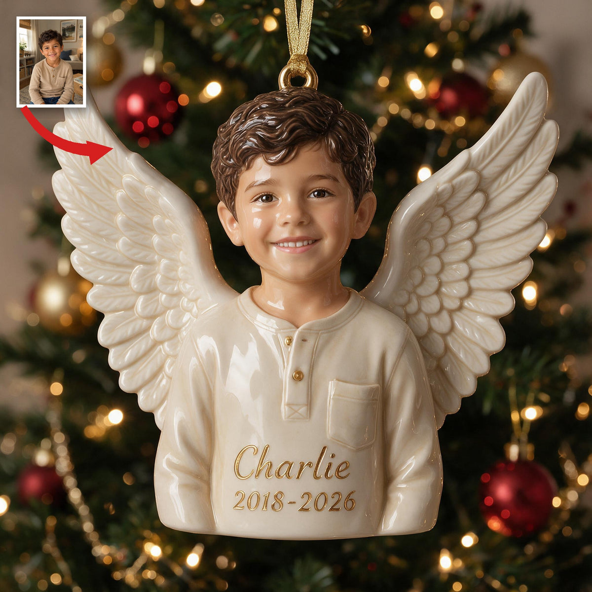 Personalisierte Weihnachts Latino kleiner Junge Engel 3D Gedenk Ornament