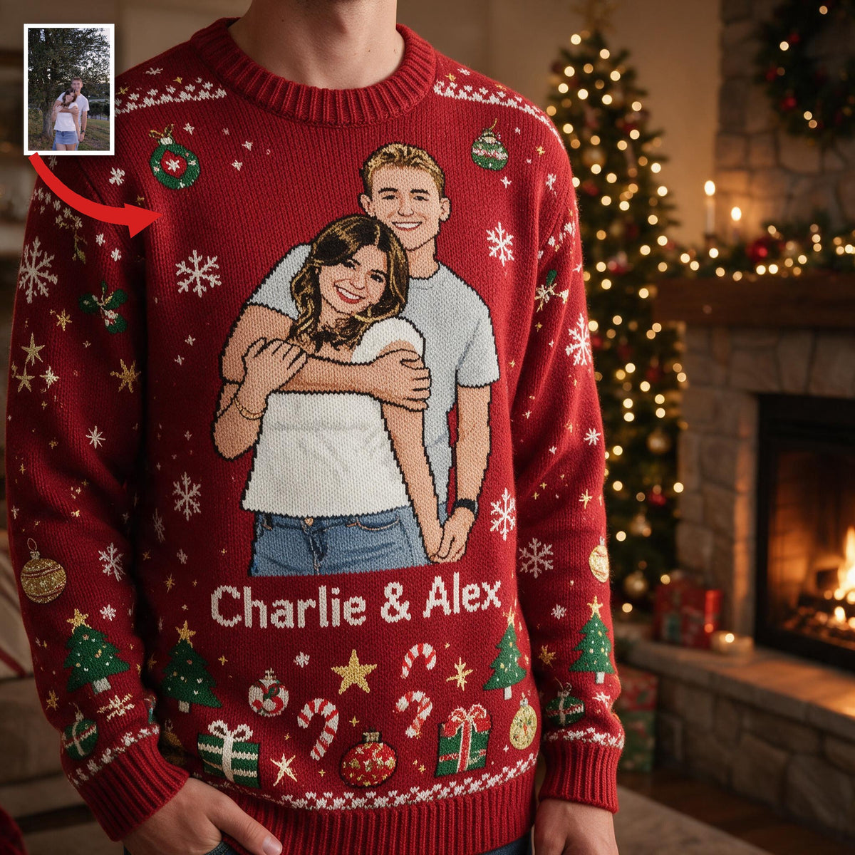 Personalisierter 5. Jahrestag Weihnachts-Pärchen Ugly Sweater