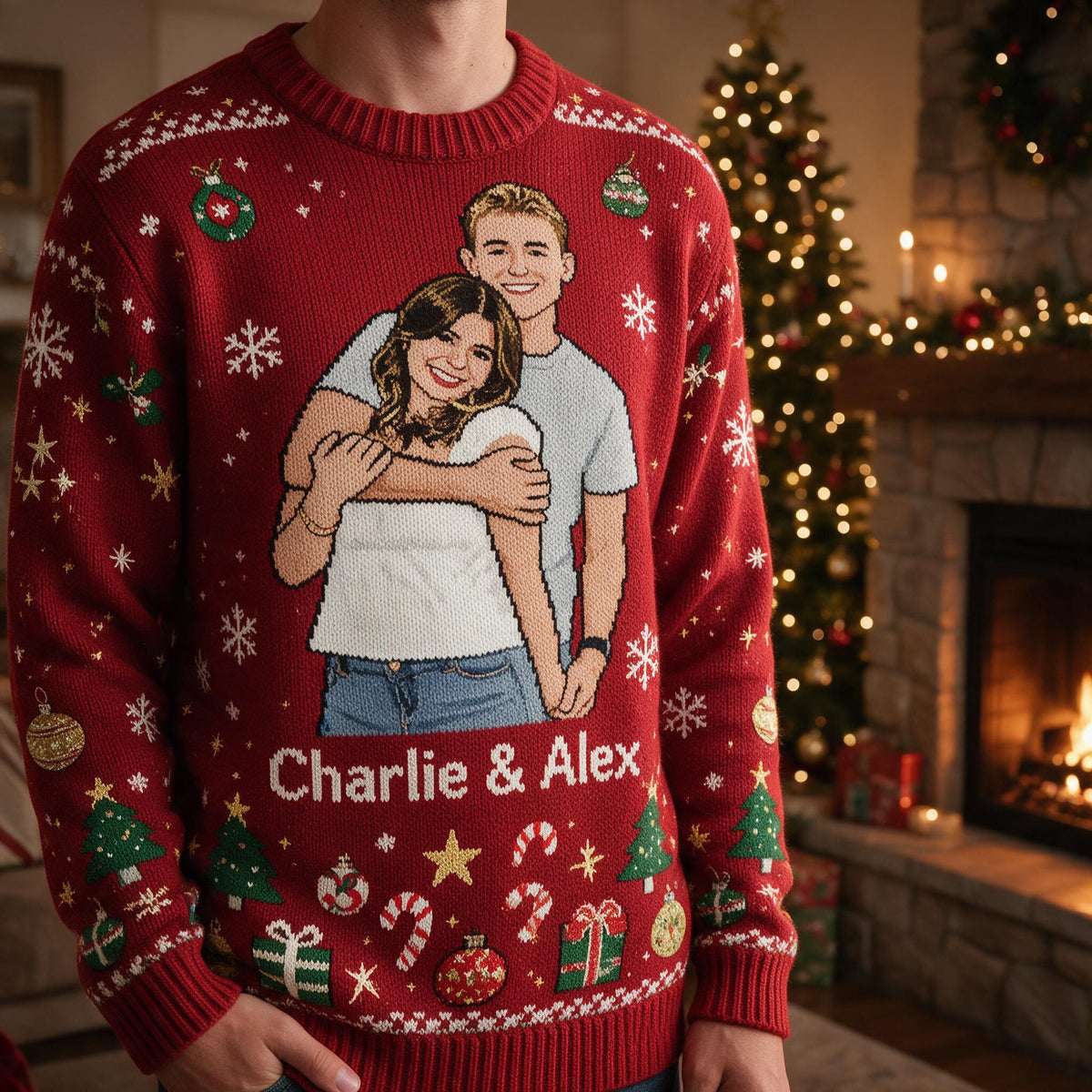 Personalisierter 5. Jahrestag Weihnachts-Pärchen Ugly Sweater