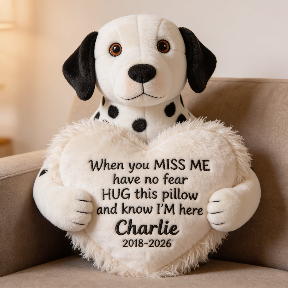 Personalized Dalmatian Memorial Faux Fur Shaped Pillow Pet Loss Keepsake