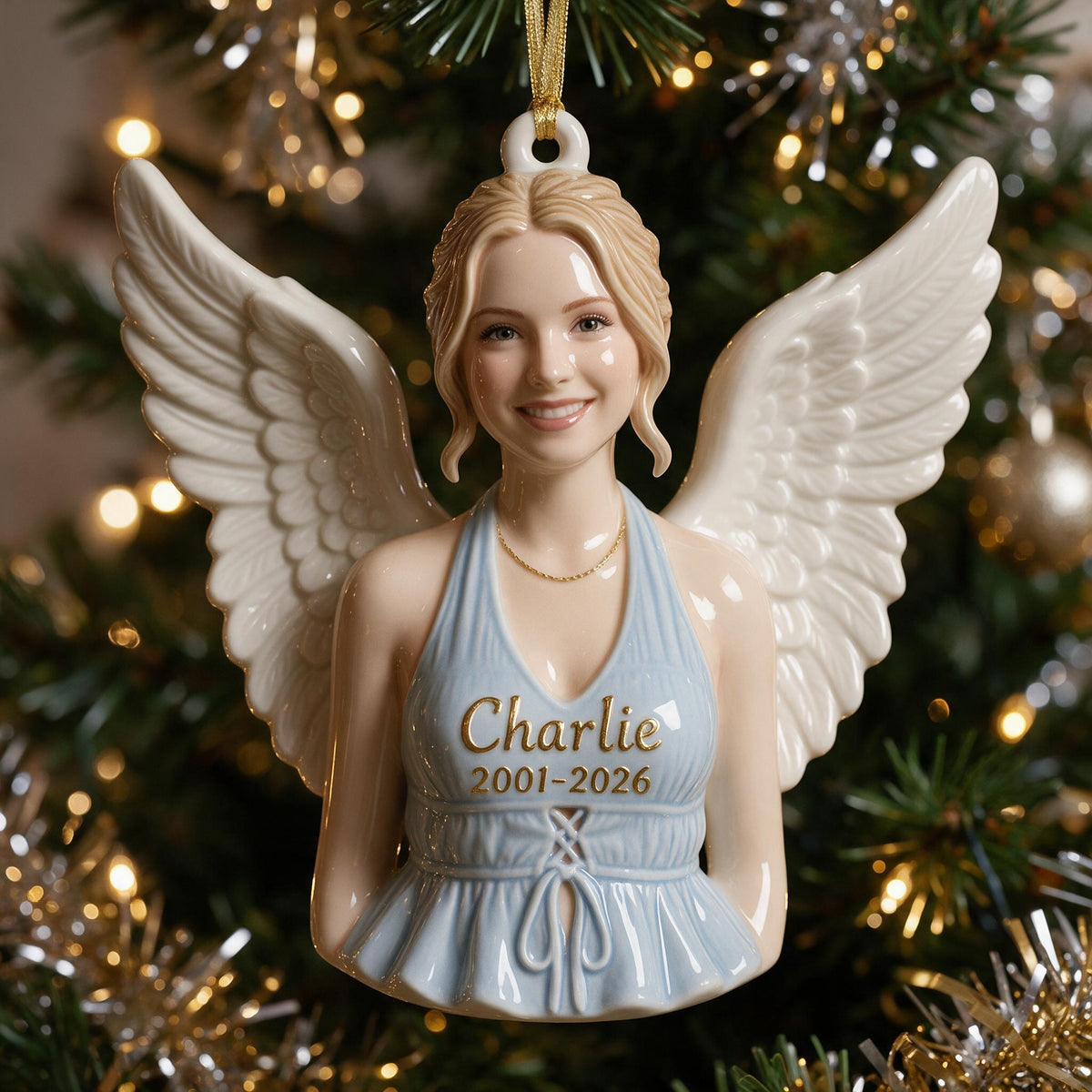 Ornement Mémorial 3D Ange Femme de Noël Personnalisé