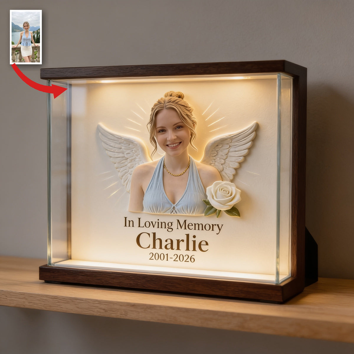 Plaque commémorative en acrylique LED personnalisée en mémoire d'une femme