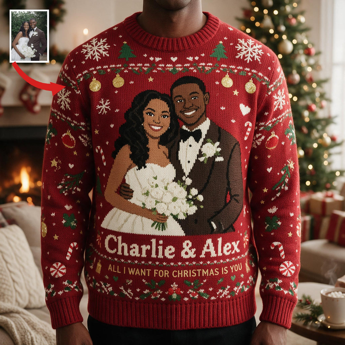 Personalisierter 10. Hochzeitstag 2016 Schwarzes Paar Weihnachts Ugly Sweater