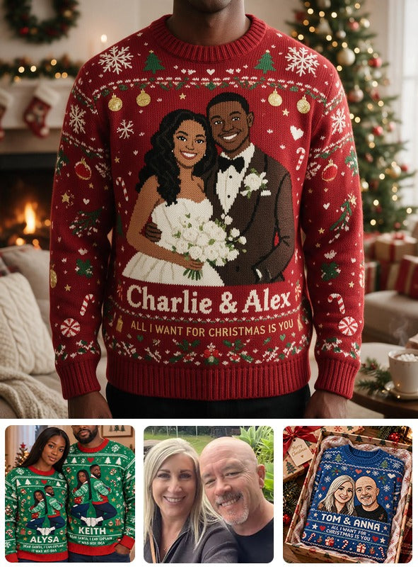 Personalisierter 10. Hochzeitstag 2016 Schwarzes Paar Weihnachts Ugly Sweater