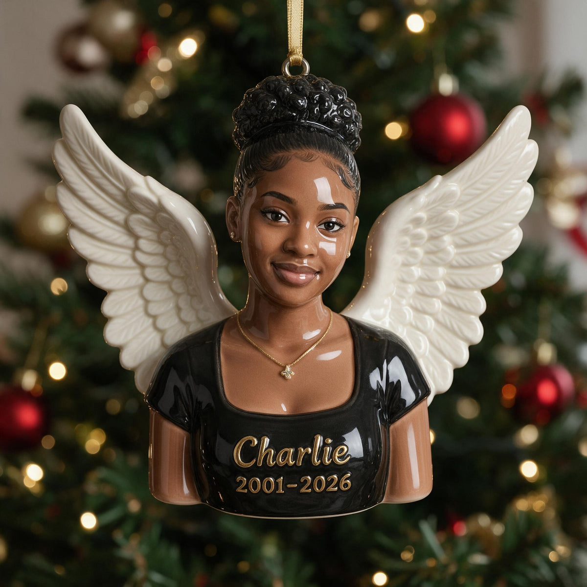Personalisierte Weihnachtsgedächtnis Schwarze Frau Engel 3D Ornament
