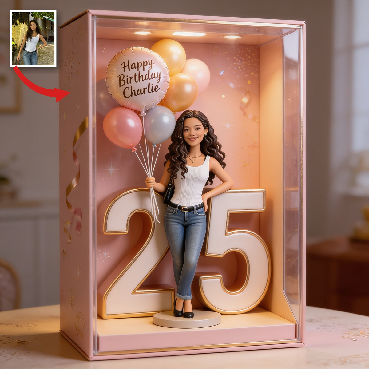 Personalisierte 25. Geburtstags-Acryl-Displaybox für Latina-Frauen