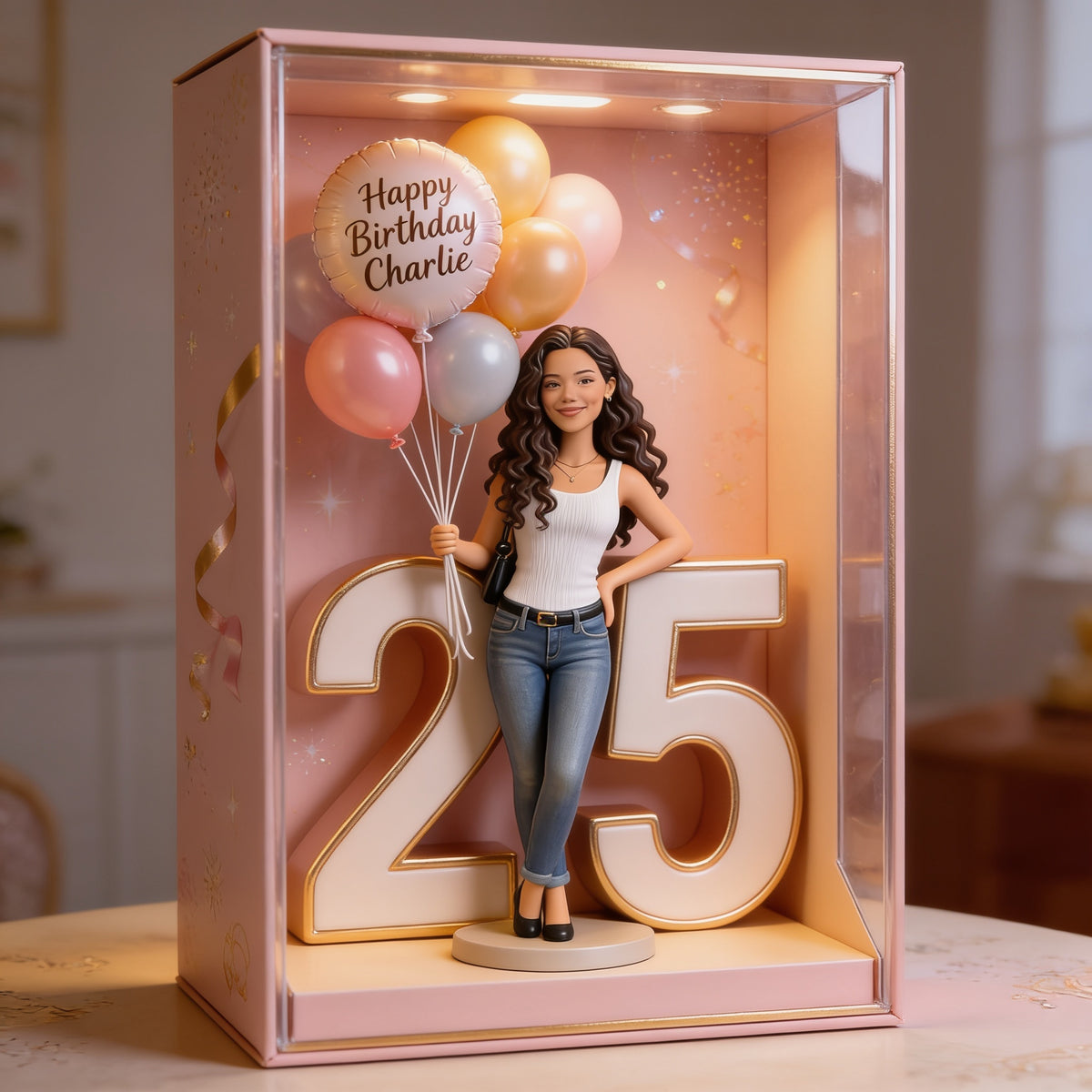 Personalisierte 25. Geburtstags-Acryl-Displaybox für Latina-Frauen