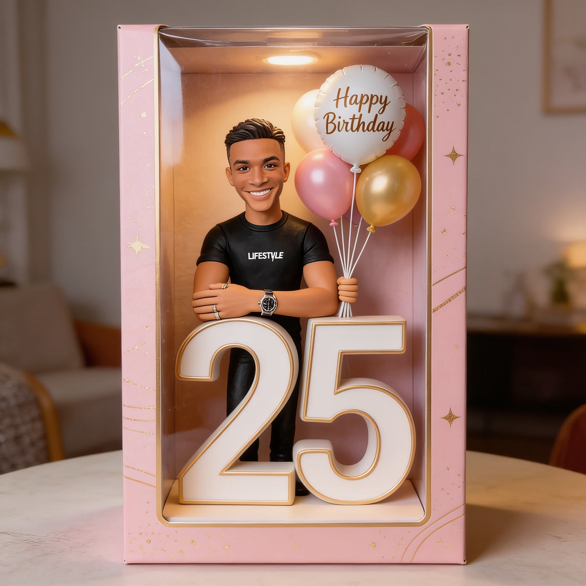 Personalisierte 25. Geburtstags-Acryl-Displaybox für schwarze Männer, Erinnerungsgeschenk für ihn