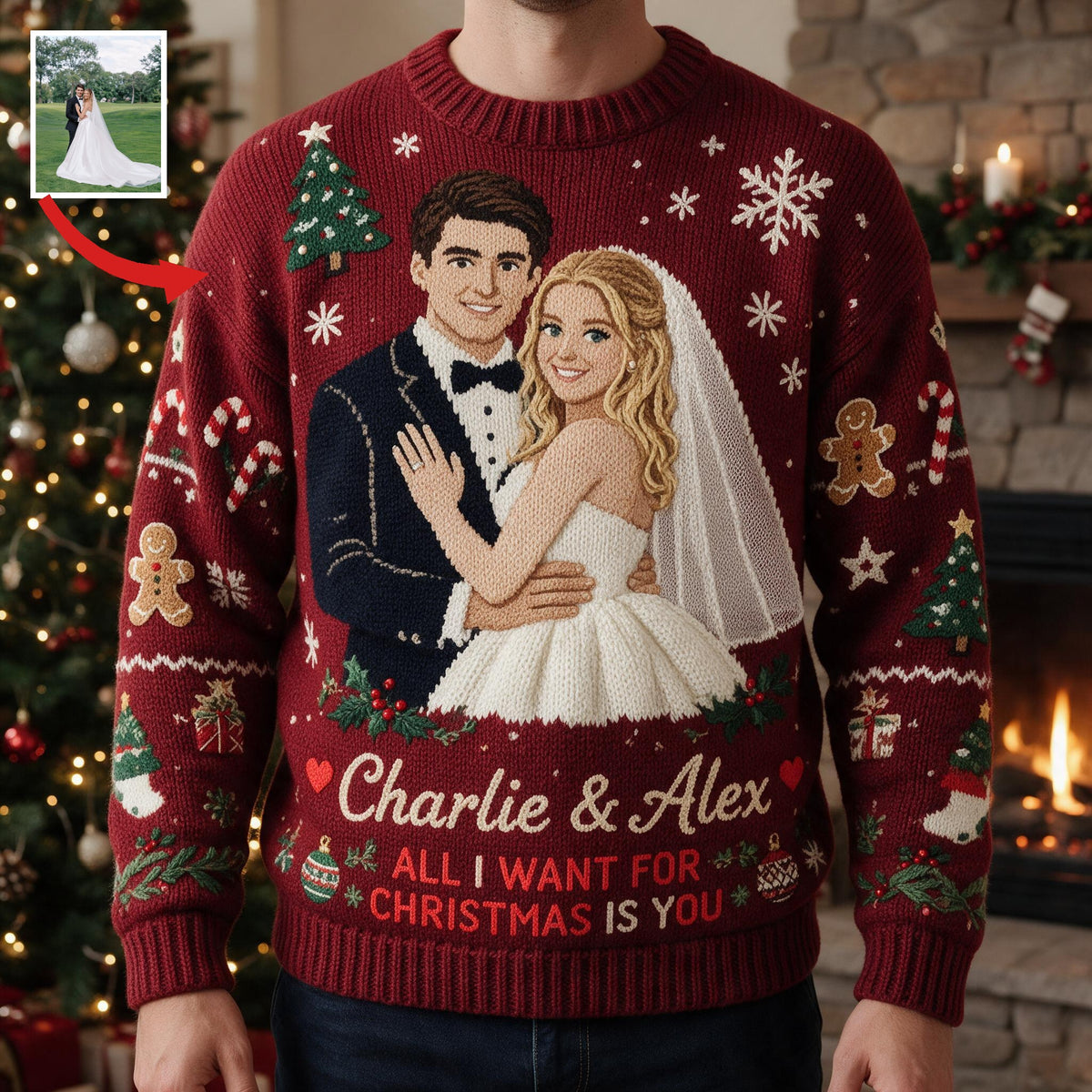 Personalized 10th Wedding Anniversary 2016 Christmas Wedding Couple Ugly Sweater